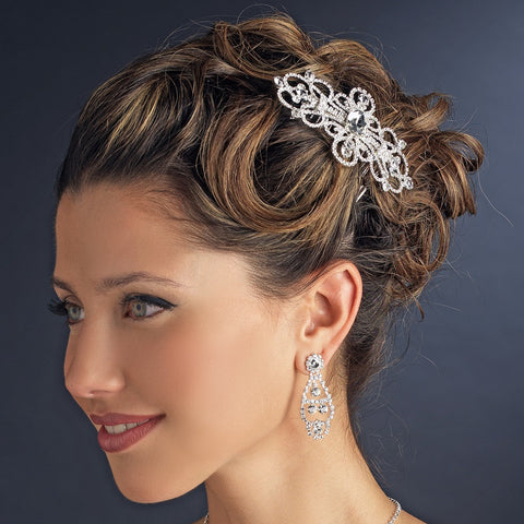 Couture Rhinestone Silver Plated Swirl Bridal Wedding Hair Comb 8365