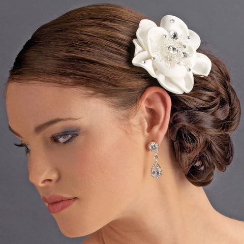 * Glamorous Bridal Wedding Flower White or Ivory Bridal Wedding Hair Comb w/ Clear Rhinestones 8416