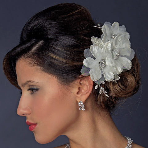 Ivory Rhinestone Flower Bridal Wedding Hair Comb 943