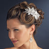 Silver Ivory Fabric & Rhinestone Side Bridal Wedding Hair Comb 9484