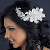 Silver Ivory Pearl, Rhinestone & Bugle Bead Accent Bridal Wedding Hair Comb 9647