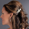 Delightful Silver Bridal Wedding Hair Comb w/ Clear Rhinestones & Ivory Pearls 9805