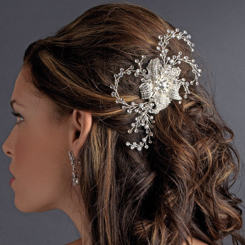 * Couture Silver Clear Rhinestone & Crystal Flower Bridal Wedding Hair Comb 9817