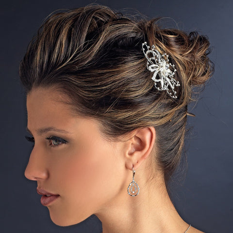 Lovely Silver Clear Rhinestone Floral Bridal Wedding Hair Comb 9825