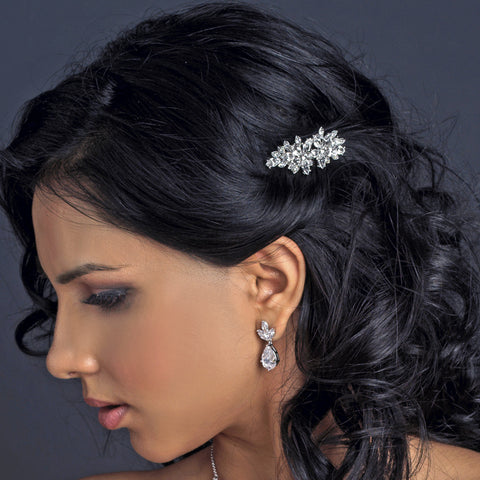 Rhodium Silver Marquise Rhinestone Vintage Bridal Wedding Hair Comb 9955