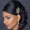 Light Gold Clear Rhinestone Twin Flower Bridal Wedding Hair Comb 9985