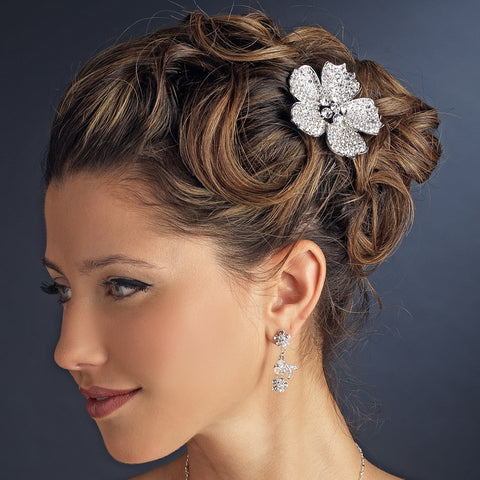 Gorgeous Antique Silver Flower Bridal Wedding Hair Comb w/ Clear Rhinestones & Swarovski Crystals 9995