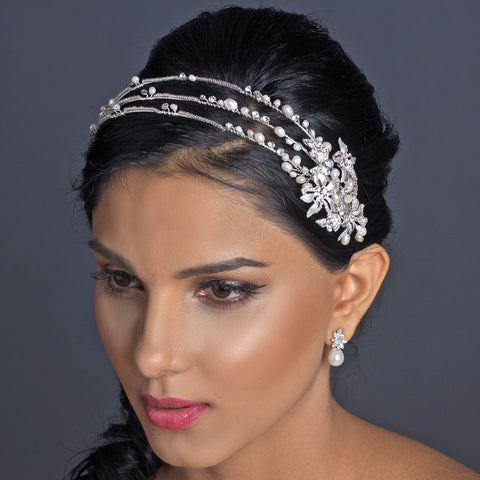 Bridal Wedding Side Headband 12392 Accented with Freshwater Pearls & Rhinestones