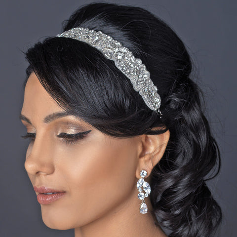 Rhinestone Beaded Ivory Bridal Wedding Elastic Headband or Applique Bridal Wedding Belt for Dress (Silver or Gold) HP 1348