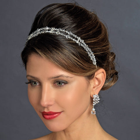 Silver Rhodium Clear Swarovski Crystal Bead & Rhinestone Double Bridal Wedding Headband Headpiece 3692