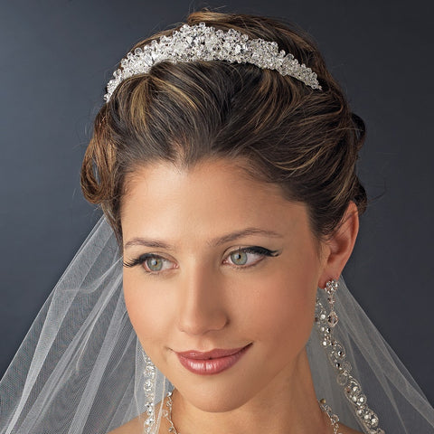 Silver Clear Princess Cut Swarovski Crystal & Rhinestone Bridal Wedding Tiara Headpiece 6566