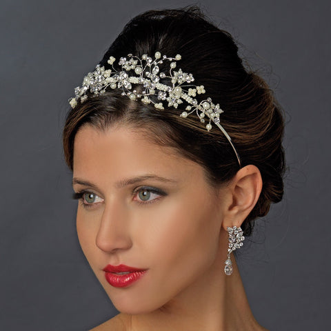 Ivory Pearl & Crystal Accented Side Bridal Wedding Tiara 751