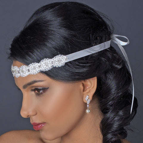 * Ribbon Style Bridal Wedding Headband HP 8204 White or Ivory