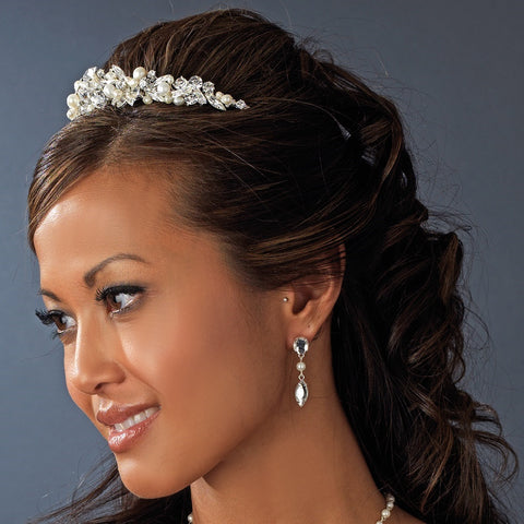 Silver and Ivory Pearl Bridal Wedding Tiara HP 8236