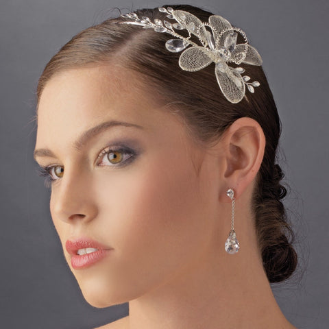 Silver Dainty Flower Rhinestone Mesh Bridal Wedding Headband - HP 8350