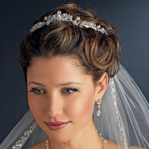 * Silver Clear Crystal & Rhinestone Bridal Wedding Tiara Headpiece 8430