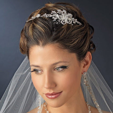 * Silver Clear Swarovski Crystal & Rhinestone Floral Bridal Wedding Headband Headpiece 8432