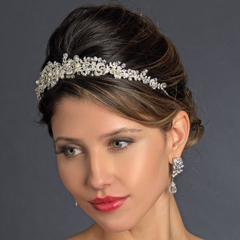 Antique Silver Freshwater Pearl & Crystal Bead Swirl Bridal Wedding Headband Headpiece 860