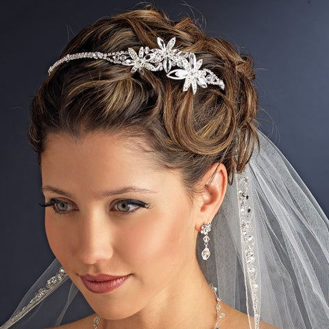 Triple Flower Accented Crystal Bridal Wedding Headband 910