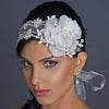 Rhodium Clear Pave CZ Crystal & Diamond White Pearl Leverback Bridal Wedding Earrings Drop Bridal Wedding Earrings 9406