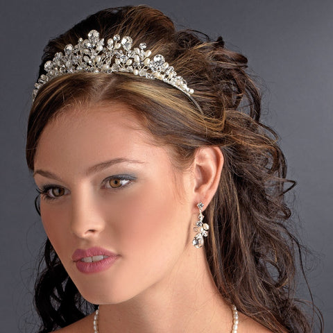 Charming Silver Clear Crystal & Freshwater Pearl Headpiece 9783