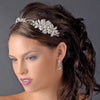 Charming Silver Side Accented Flower Headpiece w/ Clear Rhinestones & Austrian Crystals 9853