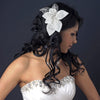 Silver & Ivory Fabric Accented w/ Crystals, Bugle Beads & Rhinestones Flower Bridal Wedding Hair Clip 9633