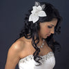 Silver & Ivory Fabric Accented w/ Crystals, Bugle Beads & Rhinestones Flower Bridal Wedding Hair Clip 9633