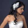 Pearl, Rhinestone & Bugle Bead Accent Flower Bridal Wedding Hair Clip 9642