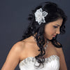 Freshwater Pearl, Swarovski Crystal Bead & Rhinestone Diamond White Matte Satin Mesh Fabric Flower Bridal Wedding Hair Comb 9727