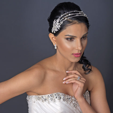Bridal Wedding Side Headband 12392 Accented with Freshwater Pearls & Rhinestones
