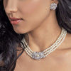 Rhodium Ivory Pearl & Rhinestone Bridal Wedding Necklace 76010, Earrings 76012 & Bracelet 76011 Vintage Floral Jewelry Set