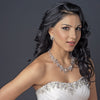 Rhodium Diamond White Pearl Bridal Wedding Necklace 76013 & Bridal Wedding Earrings 76013 Rose Bridal Wedding Jewelry Set