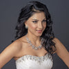 Rhodium Diamond White Pearl Bridal Wedding Necklace 76013 & Bridal Wedding Earrings 76013 Rose Bridal Wedding Jewelry Set