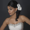 Satin & Organza Flower w/ Pearl & Rhinestone Center Bridal Wedding Hair Clip 105