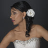 Satin & Organza Flower w/ Pearl & Rhinestone Center Bridal Wedding Hair Clip 105