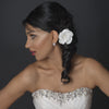 Satin & Organza Flower w/ Pearl & Rhinestone Center Bridal Wedding Hair Clip 106