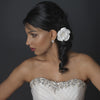 Satin & Organza Flower w/ Pearl & Rhinestone Center Bridal Wedding Hair Clip 106