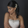 Light Gold Ivory Pearl & Rhinestone Flower Bridal Wedding Hair Comb 9876