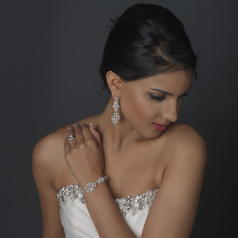 Rhodium Diamond White Pearl & Clear Rhinestone Bridal Wedding Bracelet 174