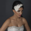 Ivory Vintage Pearl & Rhinestone Contoured Facial Bridal Wedding Headband Russian Tulle 9659