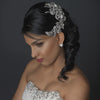 Silver Floral Bridal Wedding Hair Comb with AB & Clear Rhinestones