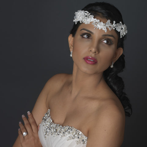 Rhodium Clear Marquise CZ Crystal & Diamond White Pearl Drop Bridal Wedding Earrings 7414