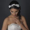 Silver Ivory Floral Lace Bridal Wedding Side Headband with Pearl, Swarovski Crystal, Rhinestone & Sequin Accents