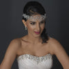 Rhodium Ivory Pearl & CZ Drop Leaf Bridal Wedding Earrings