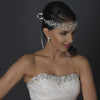 Rhodium Ivory Pearl & CZ Drop Leaf Bridal Wedding Earrings