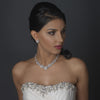 Audrey Hepburn Rhodium Clear Pear & Round Cut Flower Snowflake CZ Crystal Bridal Wedding Jewelry Set 1574