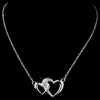 Silver Clear Rhinestone Double Heart Bridal Wedding Necklace 12984