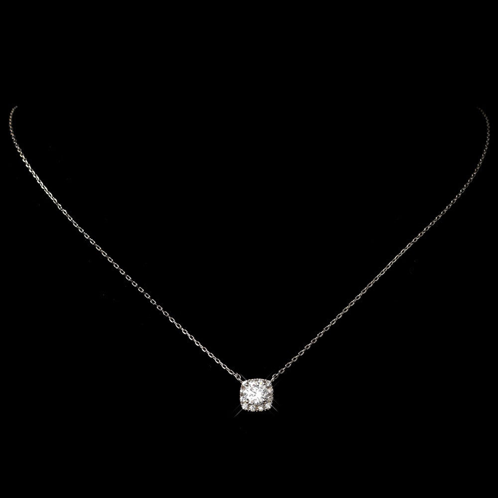 Clear CZ Cushion Round Pendent Bridal Wedding Necklace