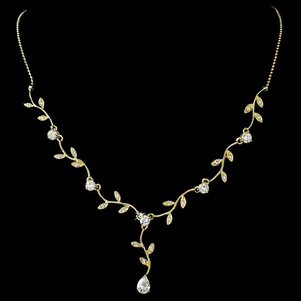 Lovely Gold Clear Cubic Zirconia Vine Bridal Wedding Necklace 2014
